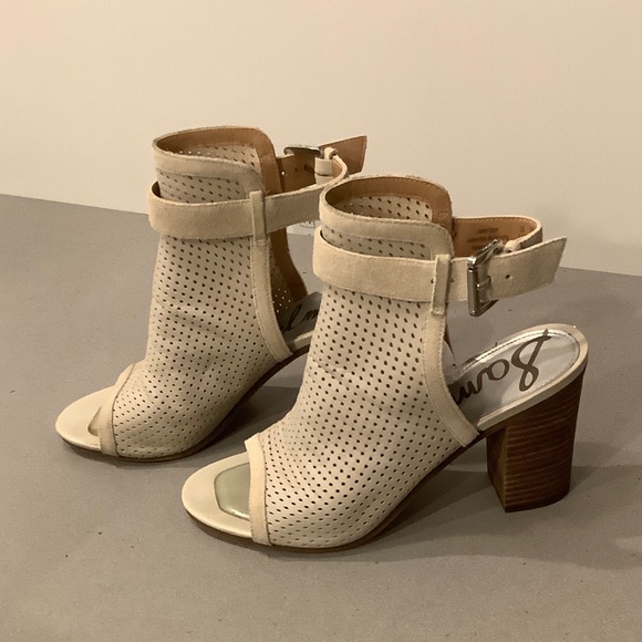 Sam Edelman Suede Open Toe/Heel Bone Booties - Picture 1 of 12